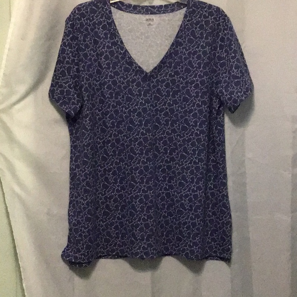 a.n.a. Women’s XL Short Sleeved Knit T-shirt Top,Blue/White Stars